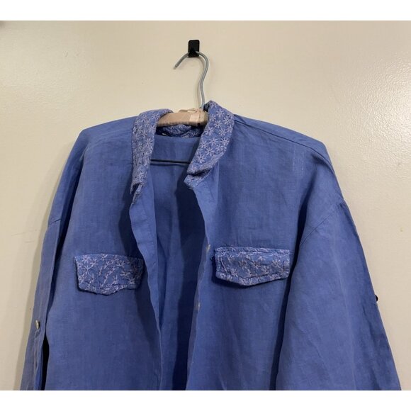 100 % Pure Linen Shirt Women Vintage Linen Made In Italy Embroidered Collar Sz M - Picture 8 of 11